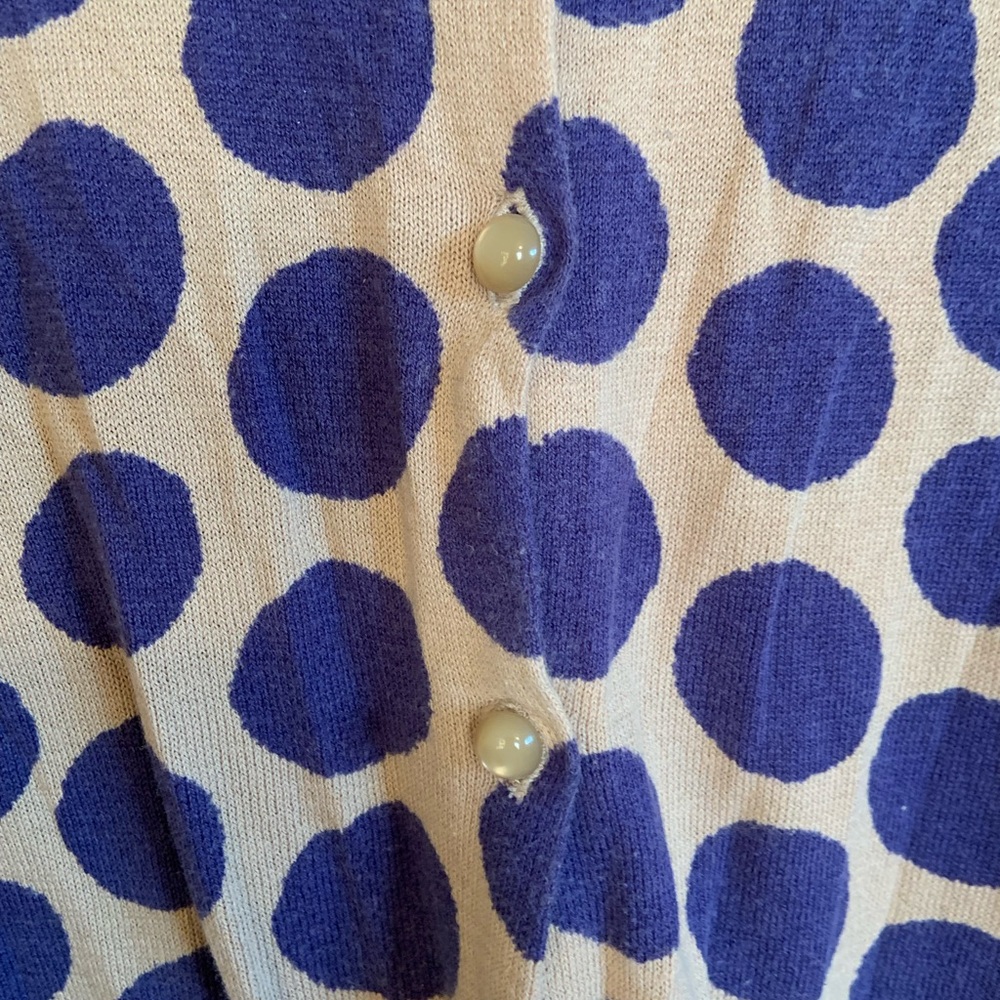 LOFT Preppy Polka Dot 3/4 Sleeve Purple Button Up Cardigan Women’s Size Small - Picture 4 of 6